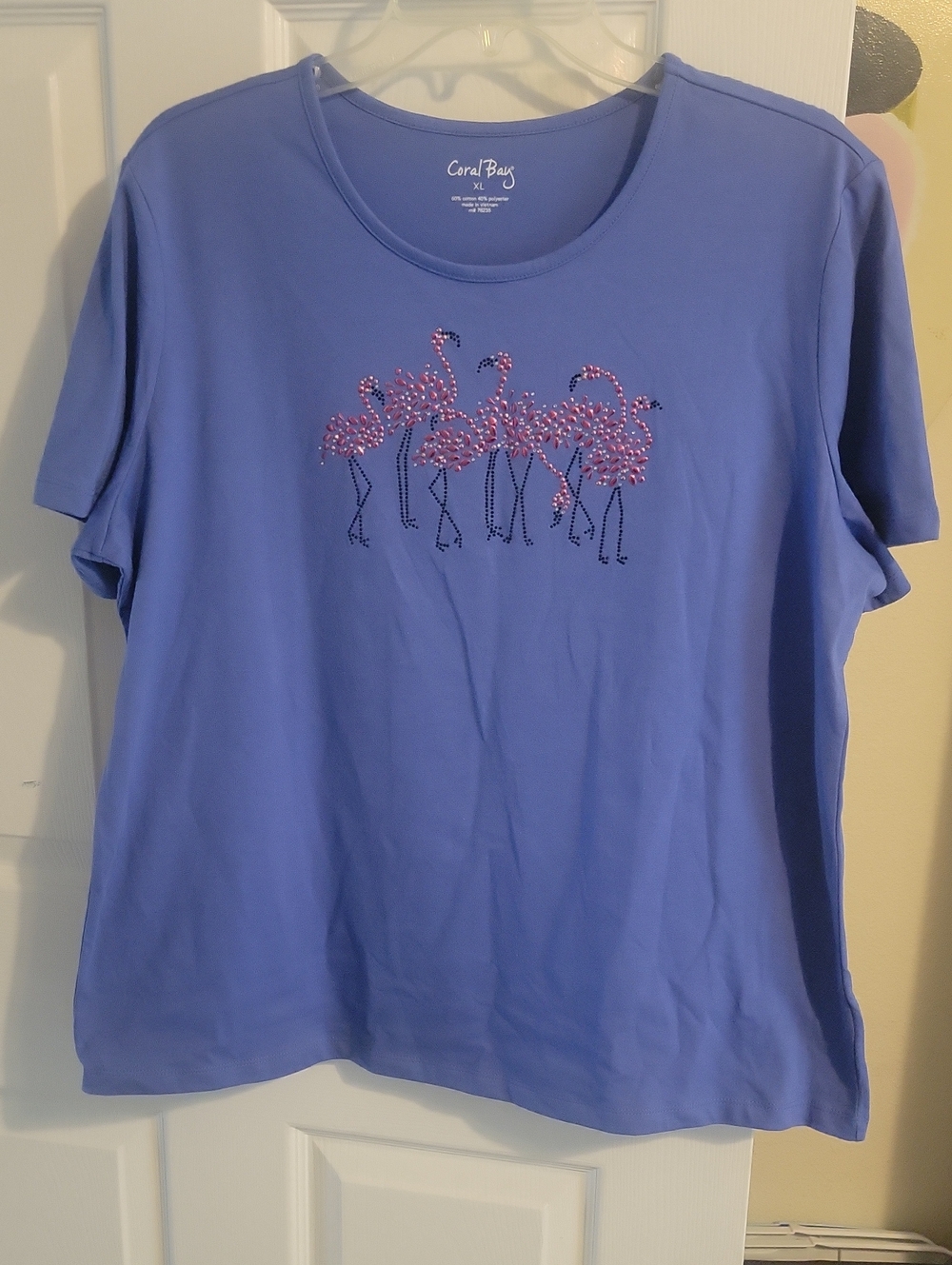 Coral Bay SzXL Tee with Pink and Black Flamingo Rhinestone Details